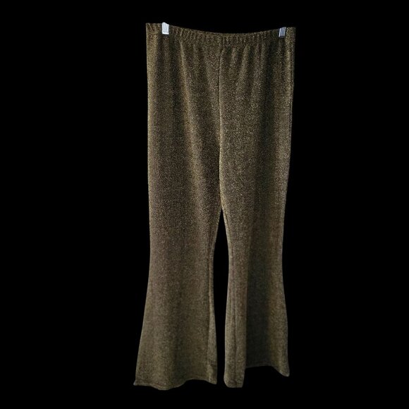 Sparkly Gold Glitter Flared Pants Elastic Waist Stretchy Metallic Blend -XL - Picture 4 of 8